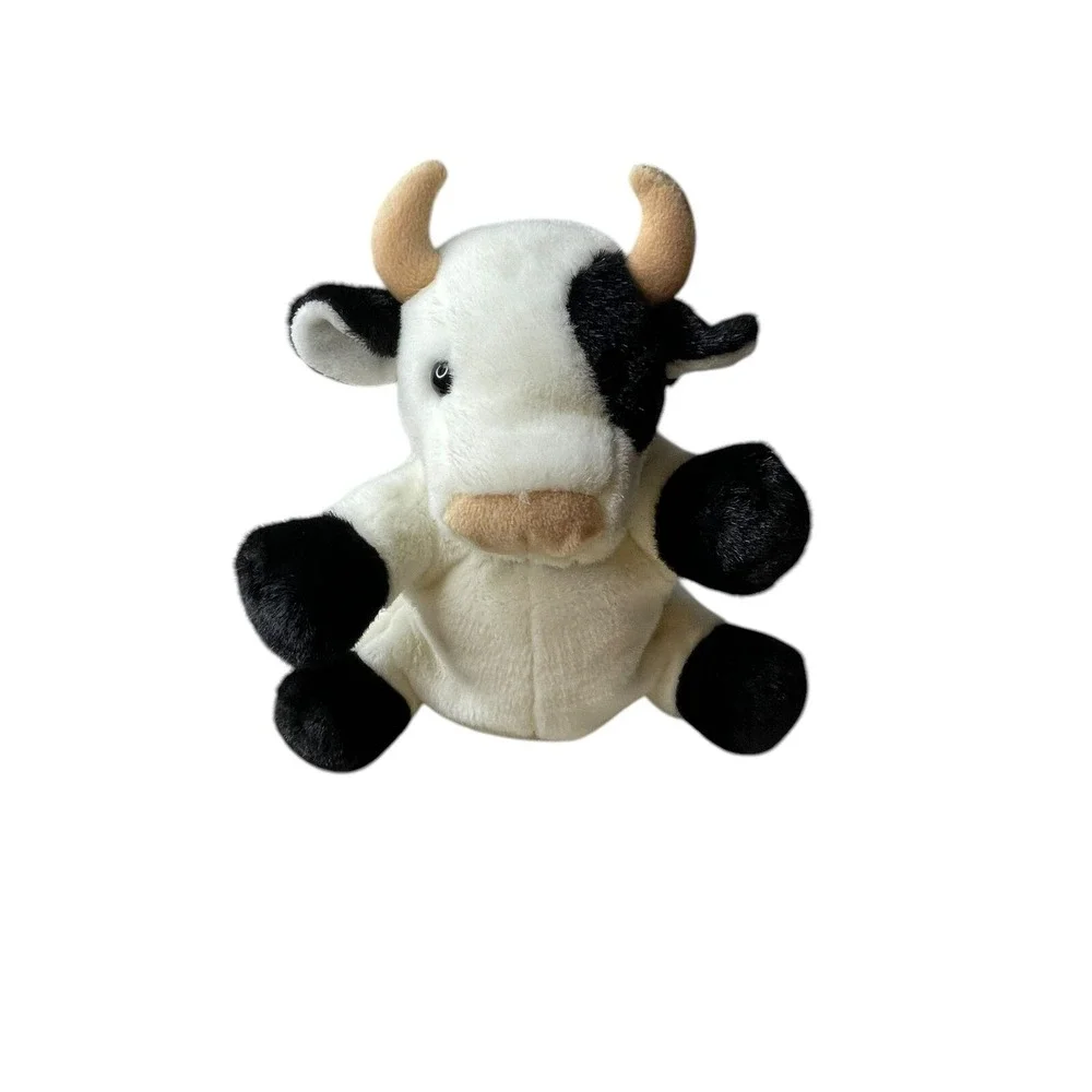 RBI Ron Banafato Cow Hand Puppet Plush Black White Spotted Sound Toy 11 Inch